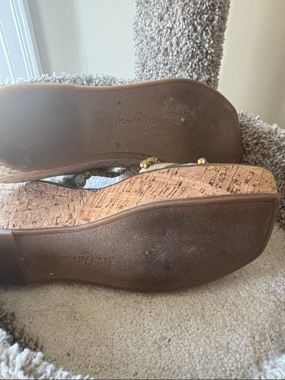 Sam Edelman Green & White Bejeweled Platform Slide Wedges - Picture 5 of 5